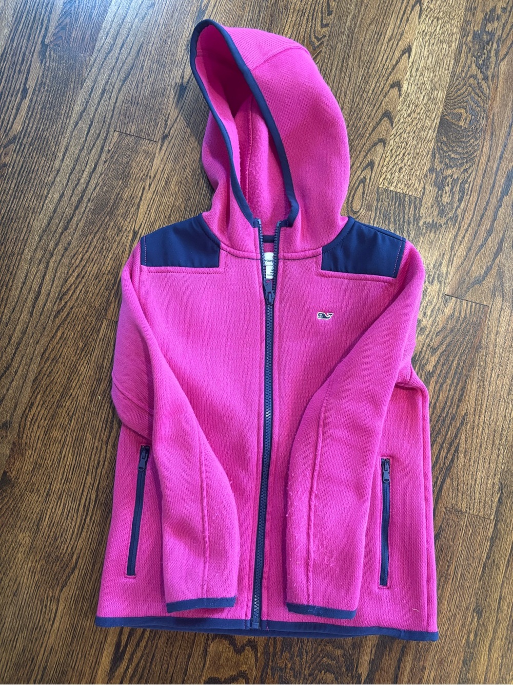 Vineyard Vines Pink Hooded Fleece Jacket with Navy Trim